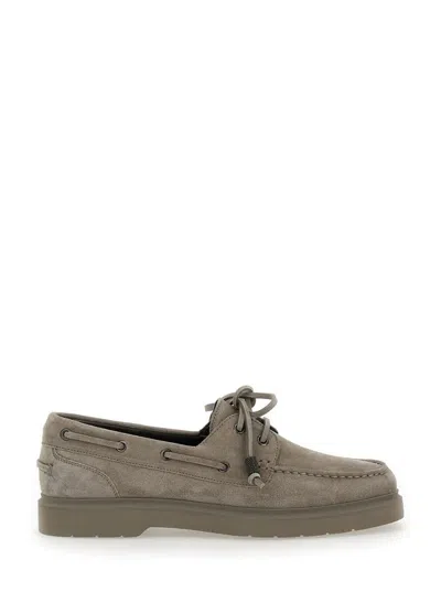 Brunello Cucinelli Beige Boat Loafers With Jewelry Details In Suede Women