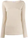 Brunello Cucinelli Beige Boat Neck Long Sleeve Sweater In Metallic