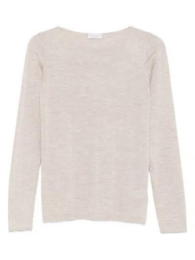 BRUNELLO CUCINELLI BEIGE BOAT-NECK WOOL SWEATER