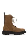 Brunello Cucinelli Suede Combat Boots Monile In Brown