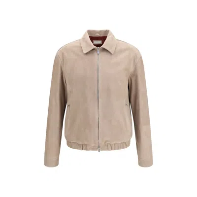 Brunello Cucinelli Beige Calf Leather Bos Taurus Bomber In Neutral