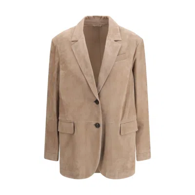 Brunello Cucinelli Beige Calf Leather Bos Taurus Coat In Brown