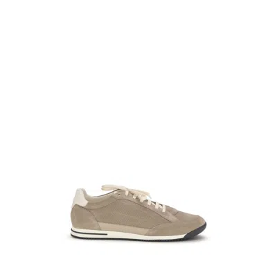 Brunello Cucinelli Beige Calf Leather Bos Taurus Low Top Sneakers In Brown