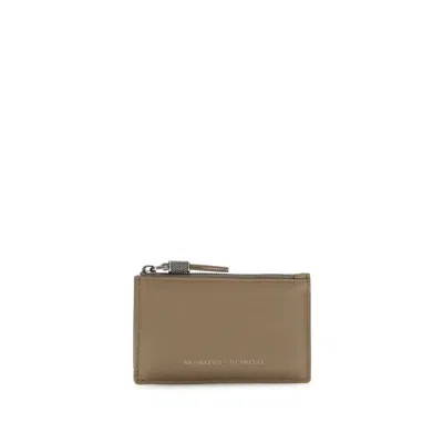 Brunello Cucinelli Beige Calf Leather Bos Taurus Women's Wallet In Sand