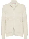 Brunello Cucinelli Beige Cardigan In Cotton With Zip In White