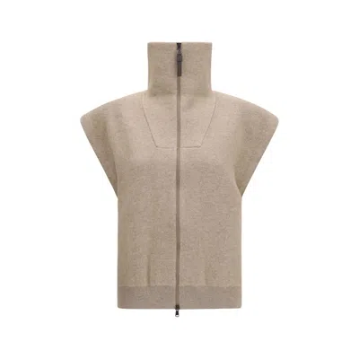 Brunello Cucinelli Beige Cashmere Cardigan In Brown