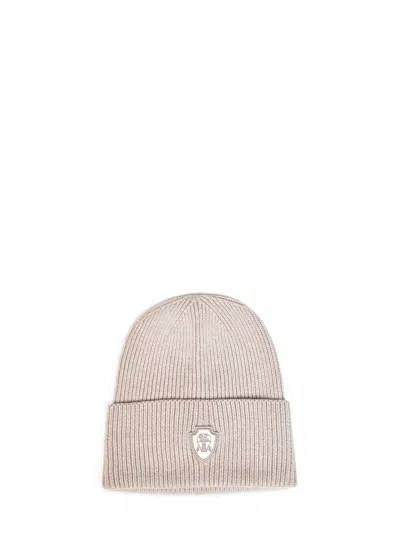 Brunello Cucinelli Beige Cashmere Knit Beanie With Logo Patch