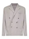 Brunello Cucinelli Beige Cashmere Knit Blazer-style Cardigan In Silver
