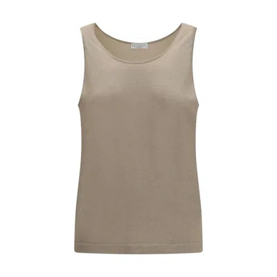 Brunello Cucinelli Metallic-effect Knitted Top In Brown