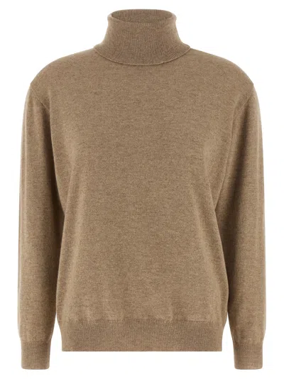 Brunello Cucinelli Cycling Style Cashmere Knit Sweater In Brown