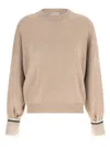 Brunello Cucinelli Beige Solid Crew Neck Sweater In Sand