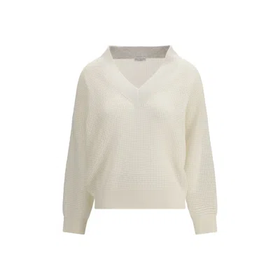 Brunello Cucinelli Beige Cashmere Women's Sweater In Neutral
