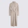 Brunello Cucinelli Long Jacket With Belted Waist And Pockets In Neutral