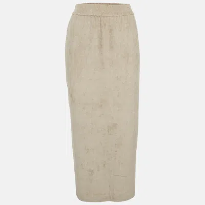 Pre-owned Brunello Cucinelli Beige Corduroy Pencil Skirt M In Sand