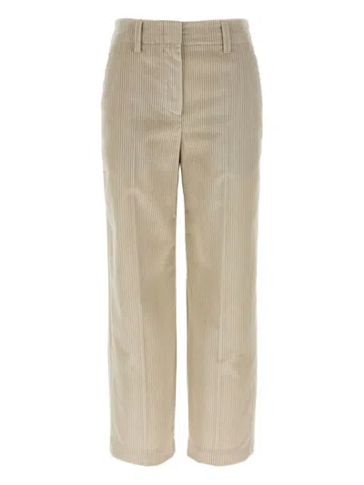 BRUNELLO CUCINELLI BRUNELLO CUCINELLI BEIGE CORDUROY TROUSERS WITH FRONT ZIP AND HOOK BUTTON CLOSURE