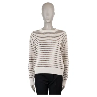 Pre-owned Brunello Cucinelli Beige Cotton 2024 Sequine Striped Sweater L In Brown