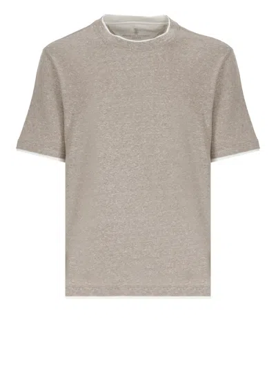 Brunello Cucinelli Beige Cotton And Linen T-shirt
