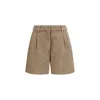 Brunello Cucinelli Baggy Shorts Pleated Front Belt Loops Pockets In Brown