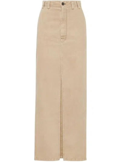 BRUNELLO CUCINELLI BEIGE COTTON DENIM EFFECT LONG SKIRT