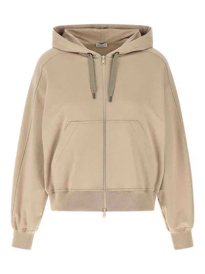Brunello Cucinelli Beige Cotton Hoodie In Neutral