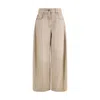Brunello Cucinelli Women Beige Authentic Denim Wide Jeans With Monili In Brown
