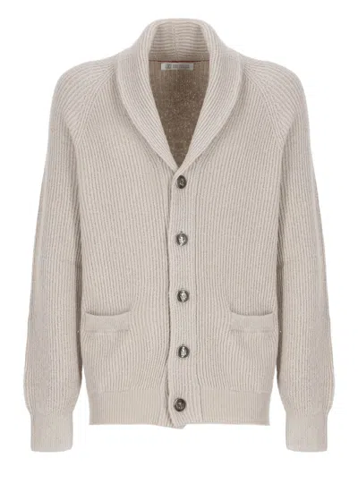 Brunello Cucinelli Beige Cotton Knitted Cardigan In Neutrals