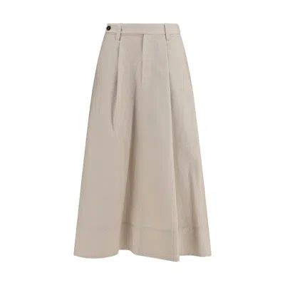 Brunello Cucinelli Beige Cotton Midi Skirt In Neutral