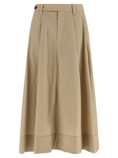 Brunello Cucinelli Sartorial Skirt In Techno Cotton Poplin With Jewellery In Neutral