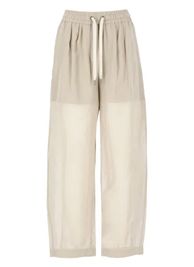Brunello Cucinelli Beige Cotton Trousers In Brown