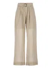 Brunello Cucinelli Trouser With Belt And Monili Detail In Neutrals