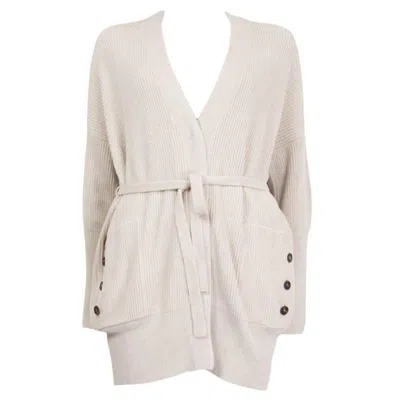 Pre-owned Brunello Cucinelli Beige Cotton Rib Belted Cardigan Sweater S In Brown