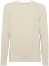 BRUNELLO CUCINELLI BEIGE COTTON RIBBED KNIT SWEATER FOR MEN
