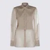 Brunello Cucinelli Longline Sheer Top Pointed Collar In Neutral