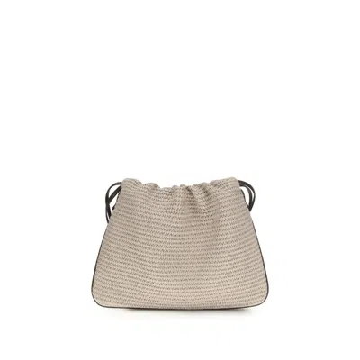 Brunello Cucinelli Beige Cotton Shoulder Bag In Brown