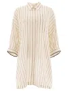 Brunello Cucinelli Long Sleeve Striped Shirt With Button-down Front In Neutral