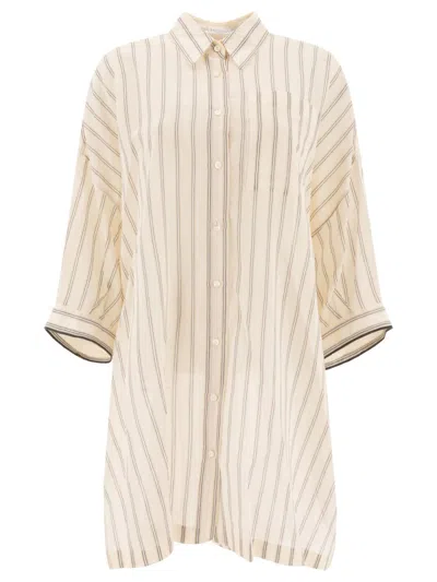 BRUNELLO CUCINELLI BRUNELLO CUCINELLI BEIGE COTTON-SILK BLEND SHIRT