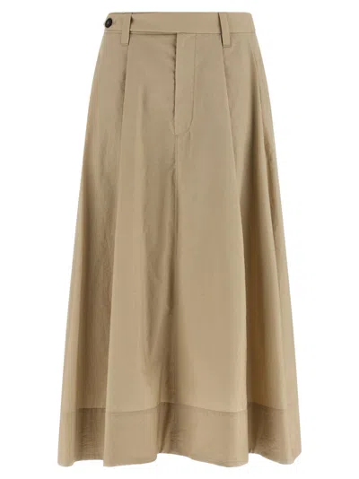 Brunello Cucinelli Sartorial Skirt In Techno Cotton Poplin With Jewellery In Neutral