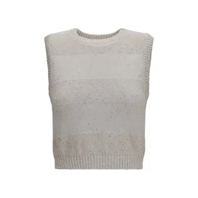 Brunello Cucinelli Sequin-embellished Knit Tank Top In Gray