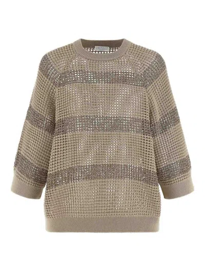 Brunello Cucinelli Beige Cotton Sweater In Brown