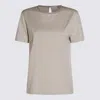 Brunello Cucinelli Striped Crew Neck T-shirt With Keyhole Detail In Gray