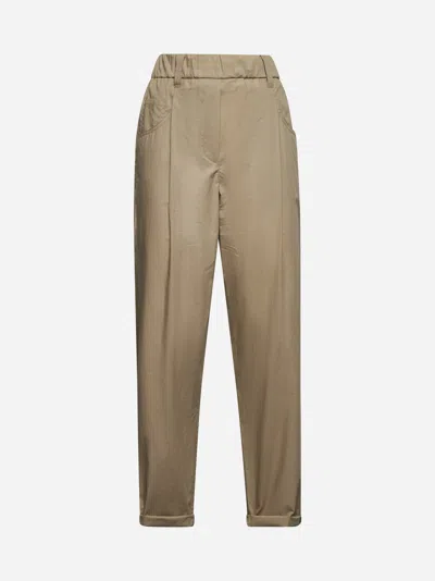 Brunello Cucinelli Paperbag Waist Cotton Trousers In Nude