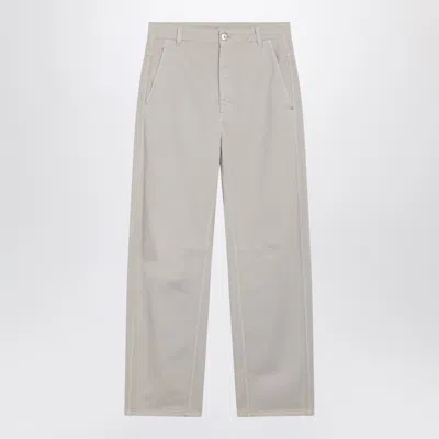 Brunello Cucinelli Beige Cotton Trousers In Gray