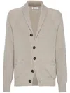 Brunello Cucinelli Ribbed Cotton Shawl Collar Cardigan In Beige