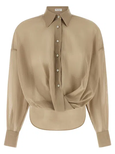 Brunello Cucinelli Beige Cotton Women's Blouse