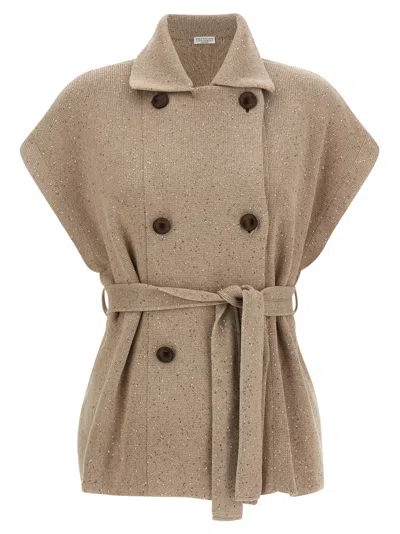 Brunello Cucinelli Beige Cotton Women's Cardigan In Brown