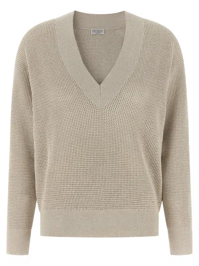 Brunello Cucinelli Beige Cotton Women's Cardigan In Neutral