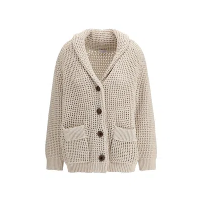 Brunello Cucinelli Beige Cotton Women's Cardigan In Neutral