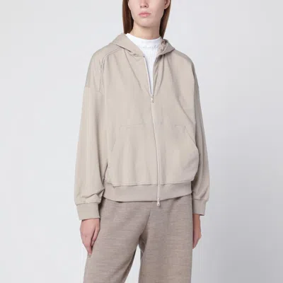 Brunello Cucinelli Beige Cotton Zip Hoodie In Sand