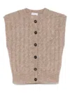 Brunello Cucinelli Beige Crew Neck Knit Gilet