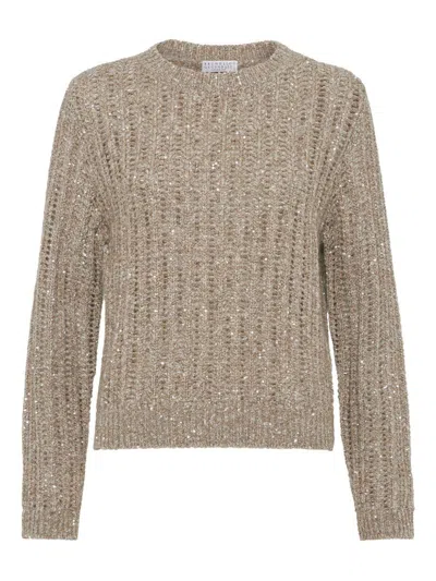 BRUNELLO CUCINELLI BEIGE CREW NECK SWEATER BRUNELLO CUCINELLI